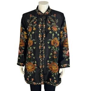 John Mark Black Floral Embroidered Button Up Jacket Size XL